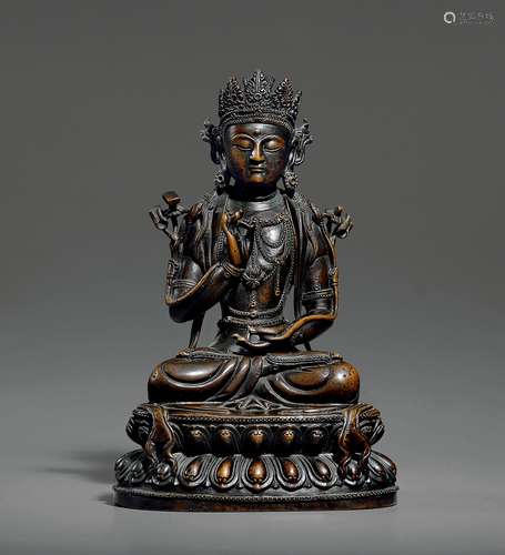 元·铜菩萨坐像 YUAN DYNASTY A BRONZE FIGURE OF BUDHISATTVA