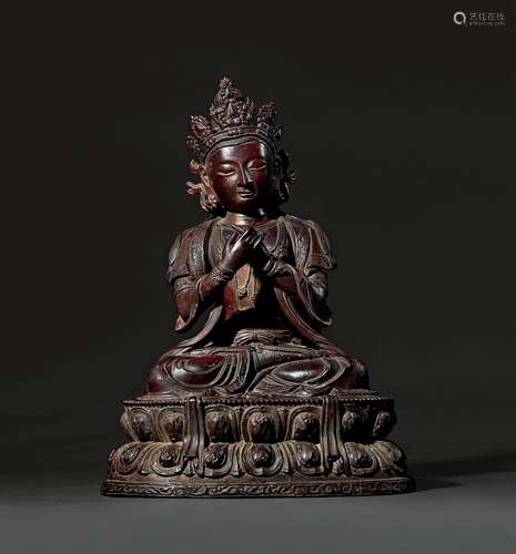 清康熙·干漆夹纻金刚总持坐像 KANGXI PERIOD, QING DYNASTY A LACQUERED FIGURE OF VAJRASATTVA