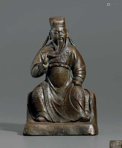 清·铜关公坐像 QING DYNASTY A BRONZE FIGURE OF 'GUAN YU'