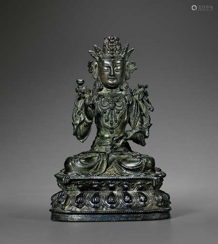 明·铜地藏菩萨坐像 MING DYNASTY A BRONZE FIGURE OF KSITIGARBHA