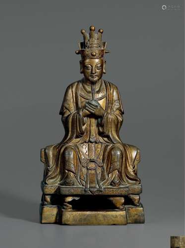 明·嘉靖款铜文官像 MING DYNASTY A BRONZE FIGURE OF AN OFFICIAL WITH ‘JIAJING’ MARK