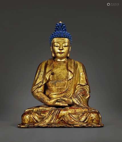 清·木胎阿弥陀佛坐像 QING DYNASTY A WOOD FIGURE OF AMITABHA