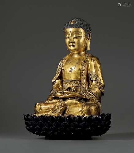 明·铜鎏金阿弥陀佛坐像 MING DYNASTY A GILT-BRONZE FIGURE OF AMITABHA