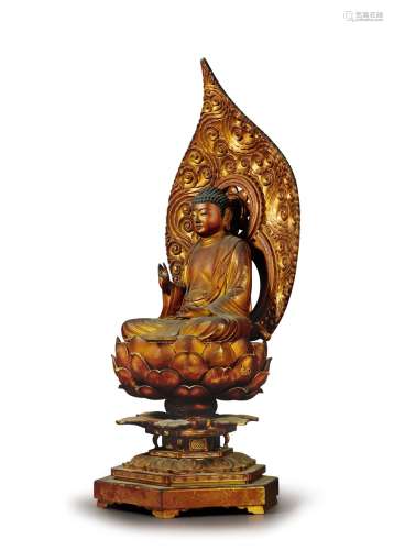 江户时期·木胎金漆释迦牟尼佛坐像 EDO PERIOD A GILT-LACQUERED WOOD FIGURE OF SAKYAMUNI