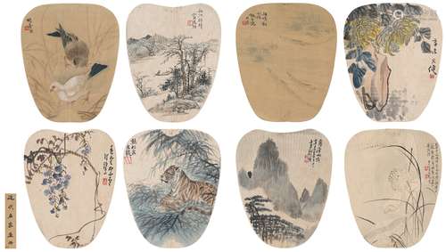 贺天健（1891～1977） 王师子（1885～1950）胡若思（1916～2004） 郑午昌（1894～1952）等七家 扇画册 设色绢本·设色纸本  册页（八帧）