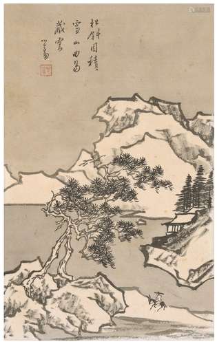 溥 儒（1896～1963） 寒山行客图 水墨绢本 镜片