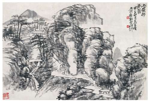 吴昌硕（1844～1927） 村居图 水墨纸本 立轴