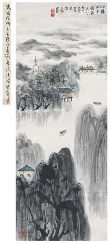 亚 明（1924～2002） 春江好景图 设色纸本 立轴
