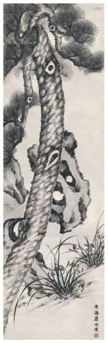 康同璧（1880～1969） 松下幽兰图 水墨纸本 立轴