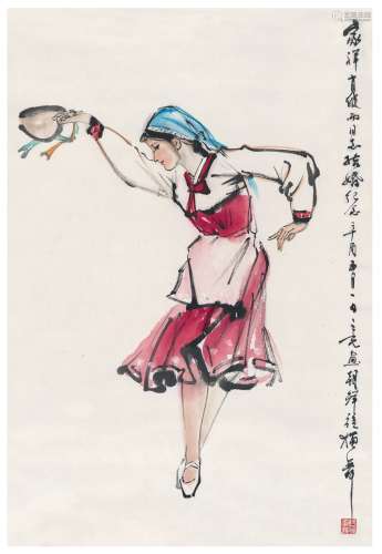 杨之光（1930～ ）  少女独舞图 设色纸本  立轴