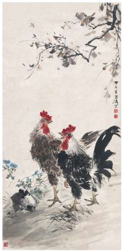 王雪涛（1903～1982） 双吉图 设色纸本 立轴