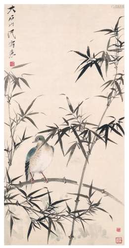 唐 云（1910～1993） 斑鸠篁竹图 设色纸本 立轴
