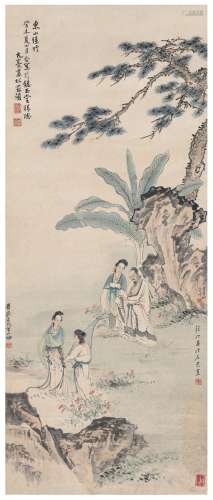 周元亮（1904～1995）、王雪涛（1903～1982）、吴熙曾（1904～1972）徐 操（1899～1961）东山丝竹图 设色纸本 镜片