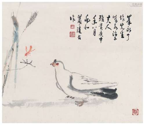 蒋兆和（1904～1986）、萧 琼（1916～2001） 白鸽图 设色纸本 立轴