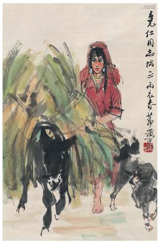 黄 胄（1925～1997） 牧归图 设色纸本 立轴