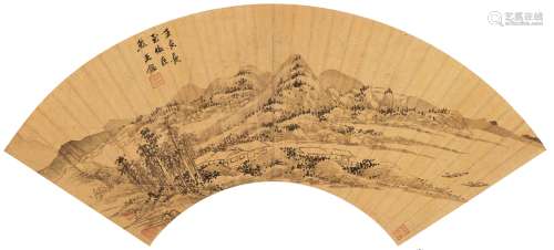 王 鉴（1598～1677） 水村泛舟图 水墨泥金纸本 扇页