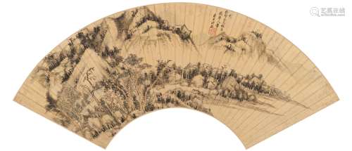 王时敏（1592～1680） 林石山居图 设色泥金纸本 扇页