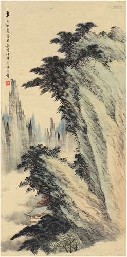 黄君璧（1898～1991） 松崖峭壁图 设色纸本 画心