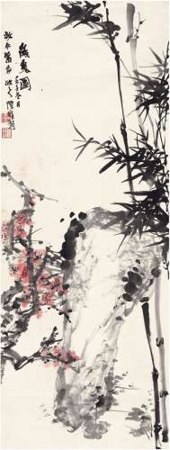 陆维钊（1899～1980） 岁寒图 设色纸本 立轴