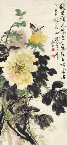 陆抑非（1908～1997） 花蝶图 设色纸本 画心