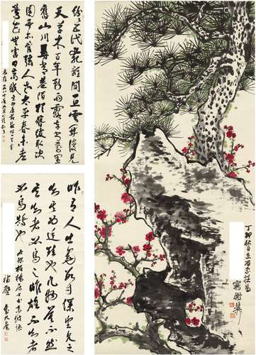 谢稚柳（1910～1997）、刘九庵（1915～1999）、杨仁恺（1915～2008） 书画三幅 设色纸本·纸本 立轴（三轴）