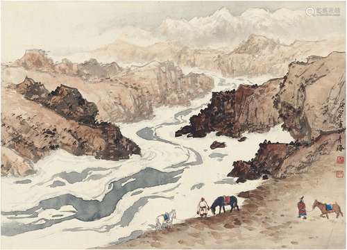 关山月（1912～2000） 高原激流图 设色纸本 镜片