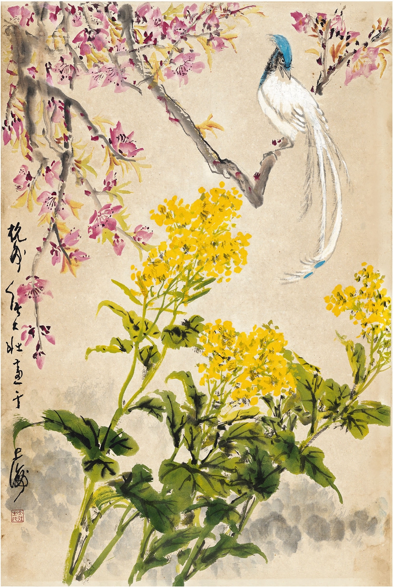 张大壮(1903～1980) 花枝绶带图 设色纸本 镜片