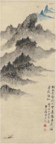 梅 清（1623～1697） 溪山载酒图 设色纸本 立轴