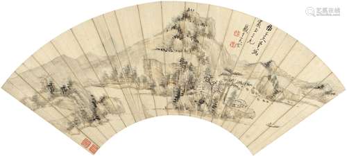 奚 冈（1746～1803） 泛舟图 设色纸本 扇页