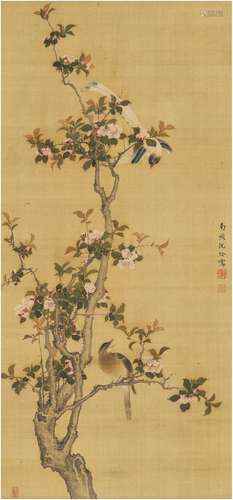 沈 铨（1682～1762后） 花木绶带图 设色绢本 立轴