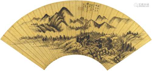 王 昱（？～1750后） 傍水山居图 水墨泥金纸本 扇页