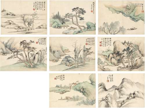 顾 澐（1835～1896） 山水八帧 设色纸本 册页（八页）