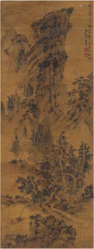 蓝 瑛（1585～1664后） 林峦丘壑图 设色绢本 立轴