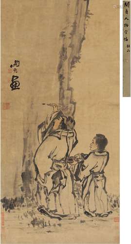 闵 贞（1730～1788后） 题壁图 设色纸本 立轴