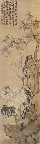 李 鳝（款）（1686～1756） 仙鹤蟠桃图 设色纸本 立轴