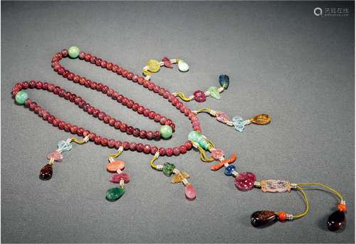 清·碧玺108子朝珠 QING DYNASTY  A TOURMALINE COURT NECKLACE