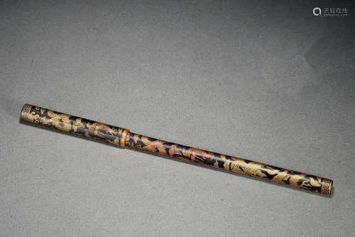 清·黑漆描金龙纹笔 QING DYNASTY  A GOLDEN-PAINTED BLACK-LACQUERED WRITING BRUSH WITH DRAGON PATTERN