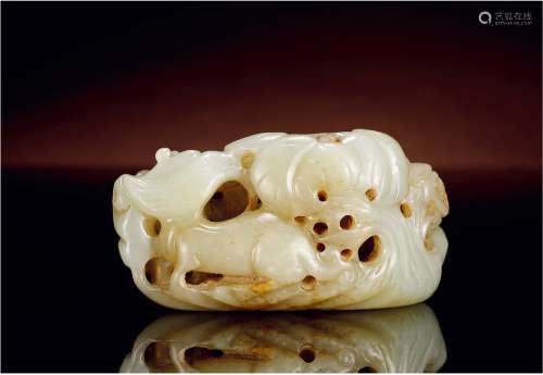 辽金·白玉雕秋山图山子摆件 LIAO-JIN DYNASTY  A WHITE JADE CARVING GROUP