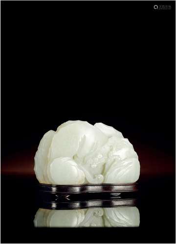 清·白玉雕山水人物山子摆件 QING DYNASTY  A WHITE JADE CARVING GROUP