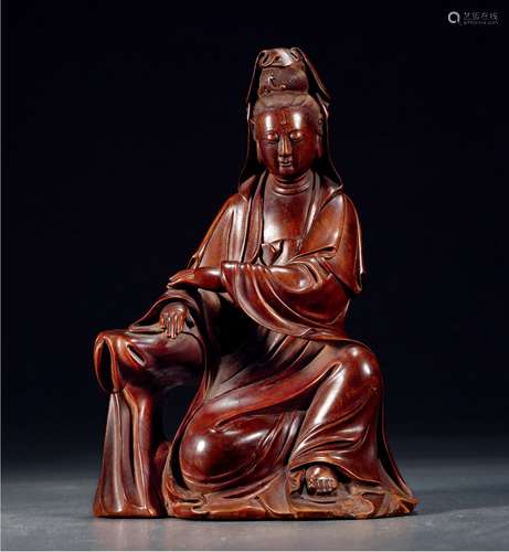 民国·黄杨木雕观音像 REPUBLIC OF CHINA PERIOD  A BOXWOOD FIGURE OF AVALOKITESVARA