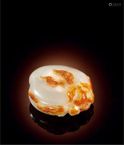 清·玛瑙巧雕福寿纹桃形香盒 QING DYNASTY  AN AGATE 'PEACH' INCENSE CASE WITH AUSPICIOUS PATTERN