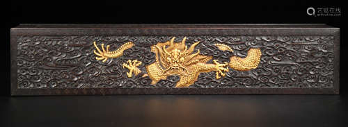 A ZITAN WOOD PAINT BOX WITH DRAGON PATTERN