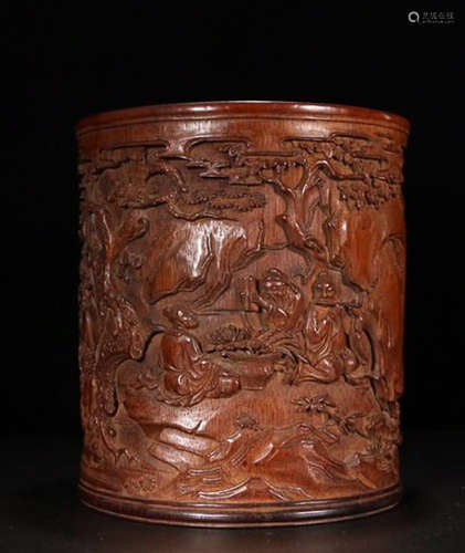 A BAMBOO CHARACTER STORY BRUSH POT