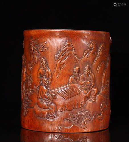 A BAMBOO CARVING BURSH HOLDER WITH 