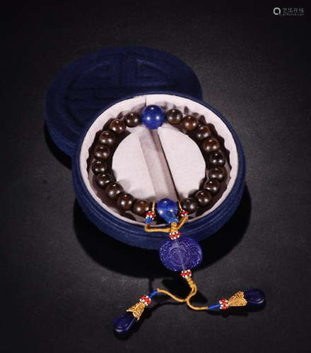 A CHENXIANG WOOD& LAPIS LAZULI ROSARY