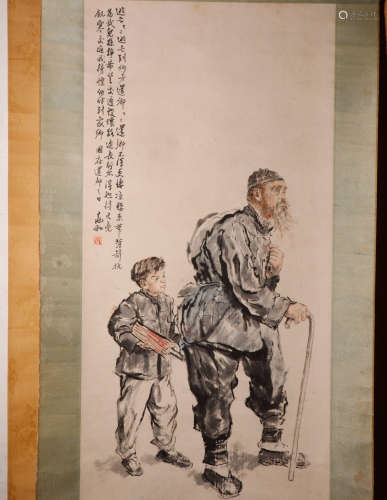 A SCENE OF REFUGEE INK SCROLL FROM JIANGZHAOHE