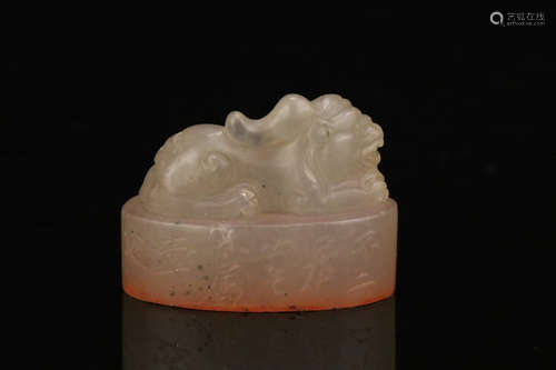 A SHOUSHAN LYCHEE WAX STONE BEAST SEAL