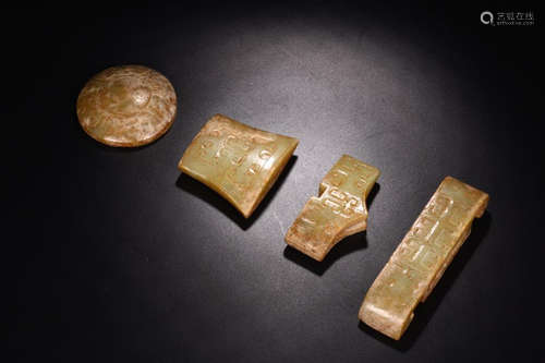 A SET OF ANCIENT JADE ORNAMENTS FOR SWORD