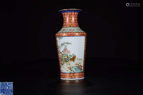 A QIANLONG MARK FAMILLE ROSE VASE