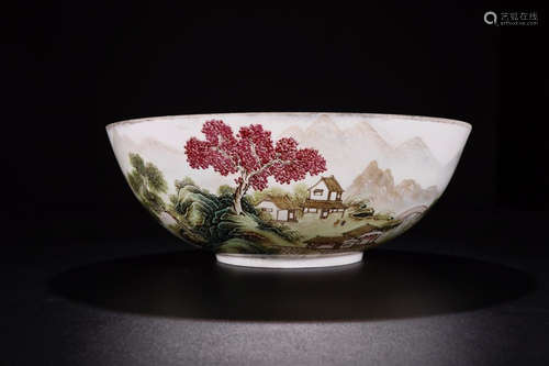 AN EGG-SHELL PORCELAIN BOWL IN COUNTRY SIDE SCENE